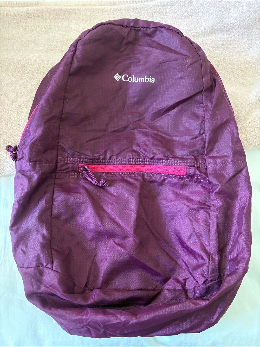 Columbia Women's Plum Foldable Backpack with Pink Zipper Accents